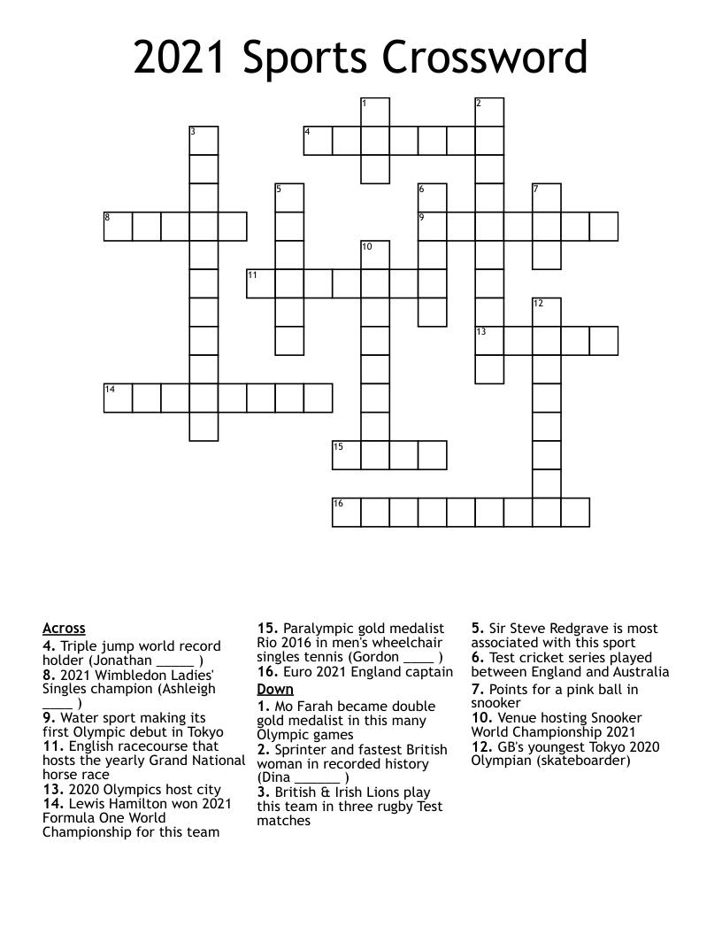 2021 Sports Crossword WordMint