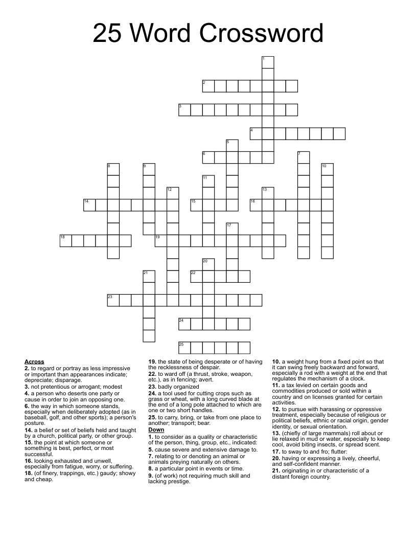 25 Word Crossword WordMint 25 Word Crossword WordMint