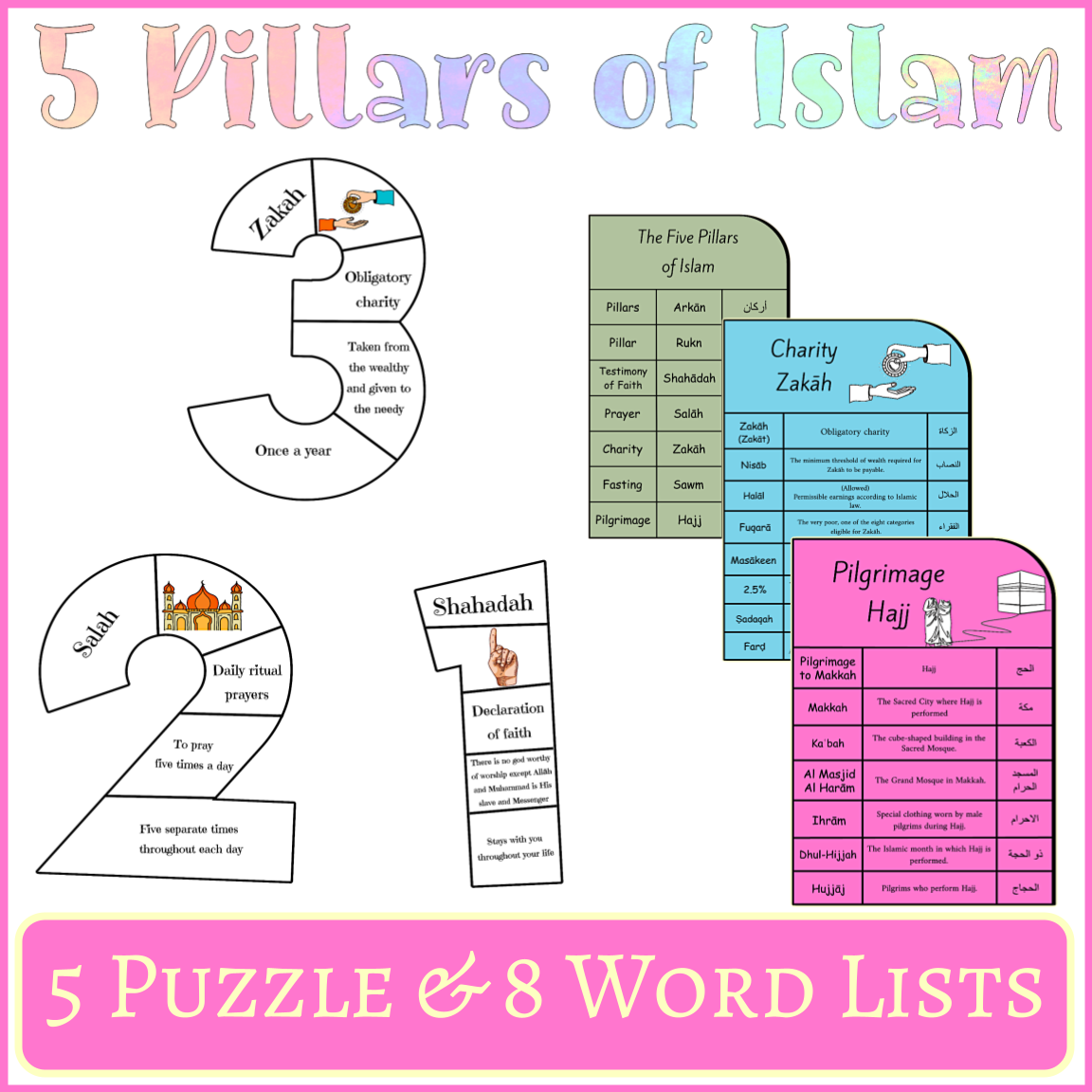 5 Pillars Of Islam Worksheet Reading Puzzle Craft Coloring Pages Word Lists Made By Teachers