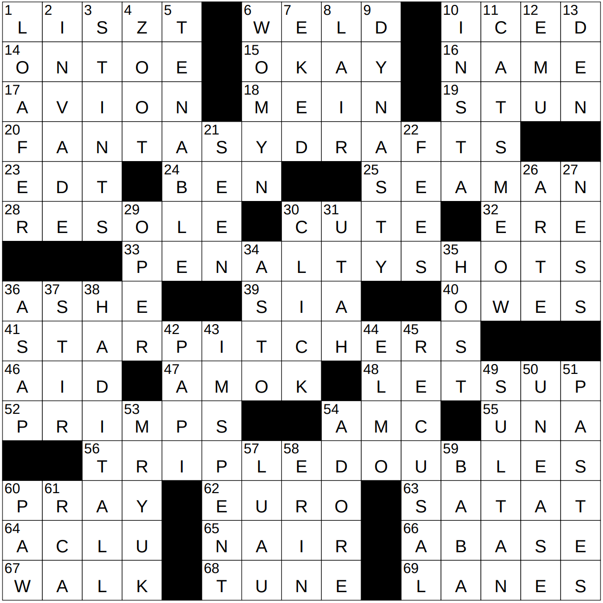 new york times sunday crossword answers