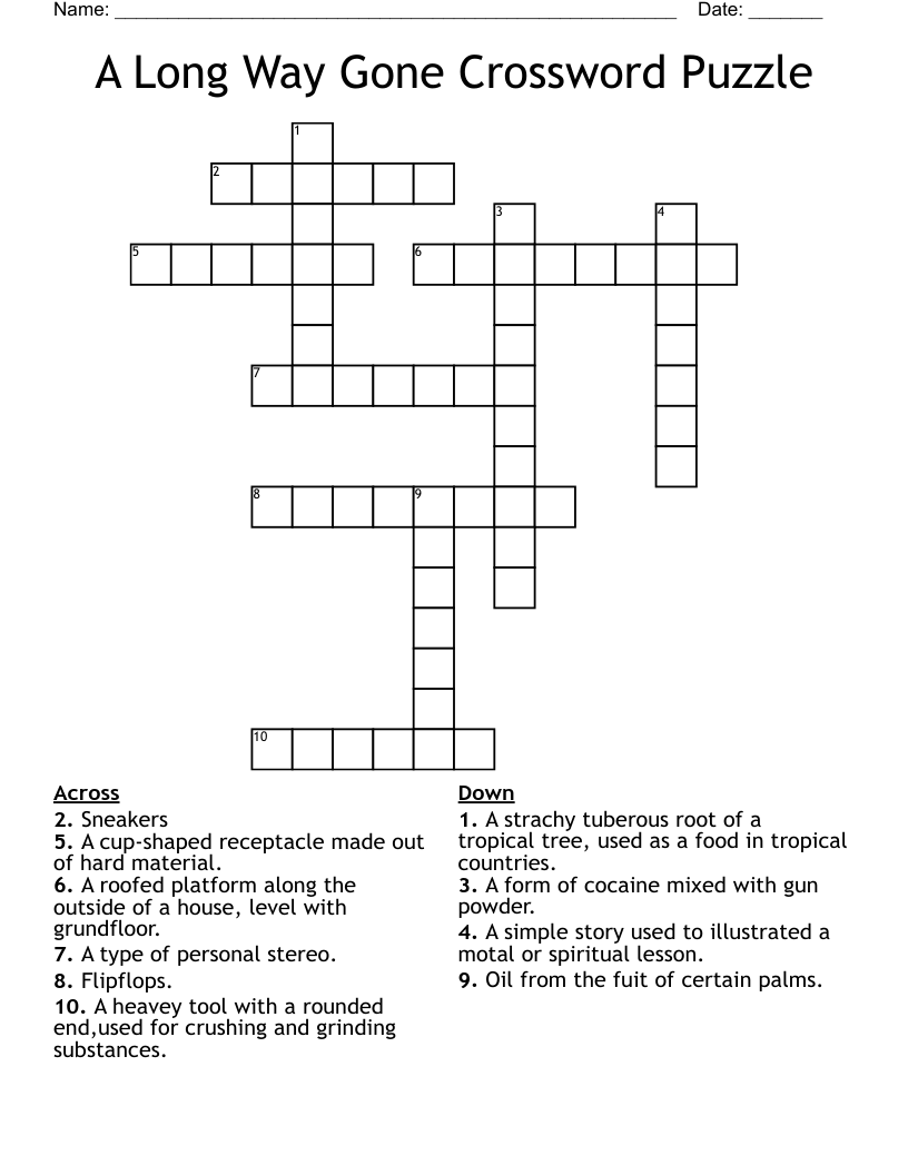 A Long Way Gone Crossword Puzzle WordMint A Long Way Gone Crossword Puzzle WordMint