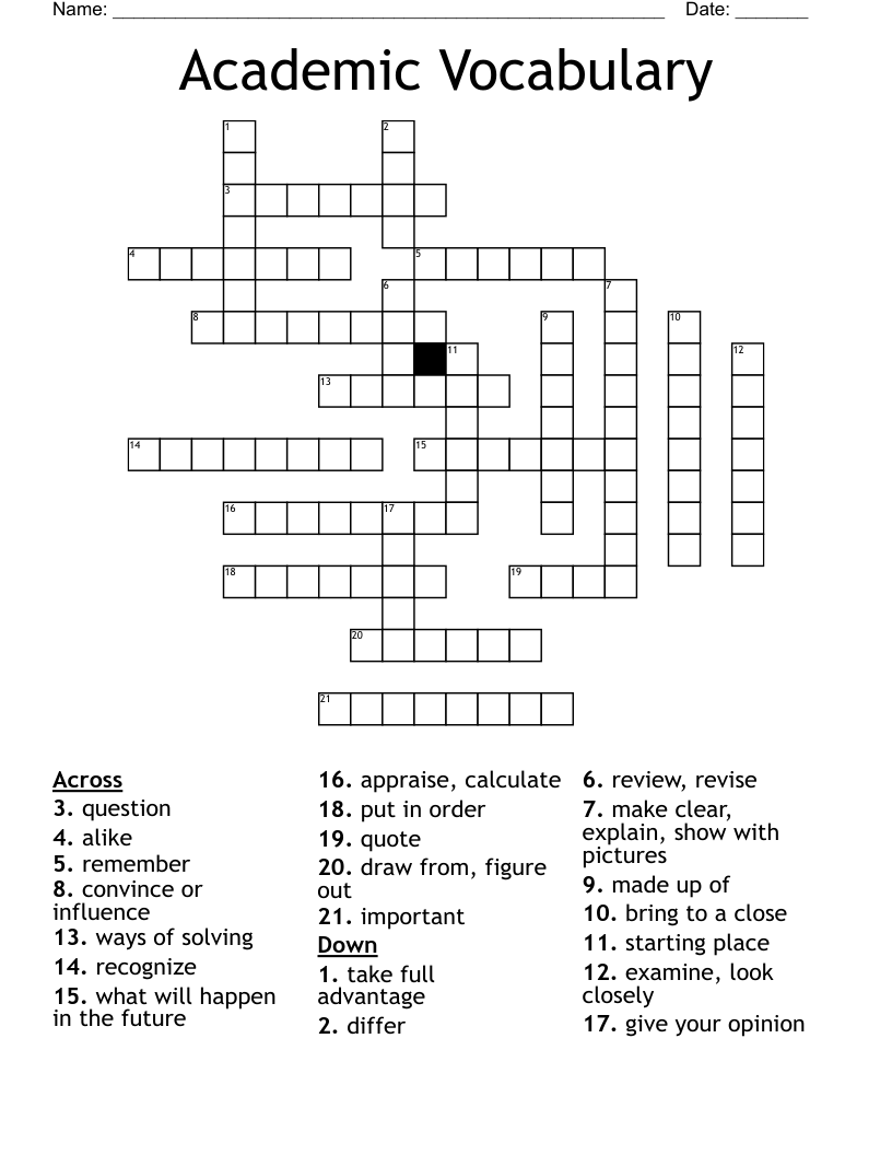 Academic Vocabulary Crossword WordMint