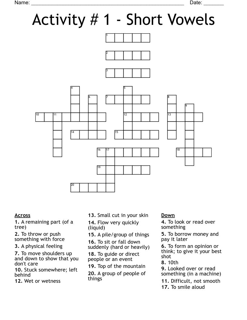Activity 1 Short Vowels Crossword WordMint Activity 1 Short Vowels Crossword WordMint