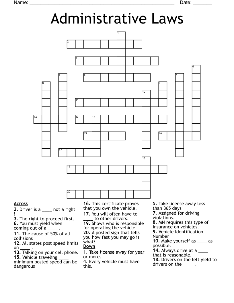 Administrative Laws Crossword WordMint Administrative Laws Crossword WordMint