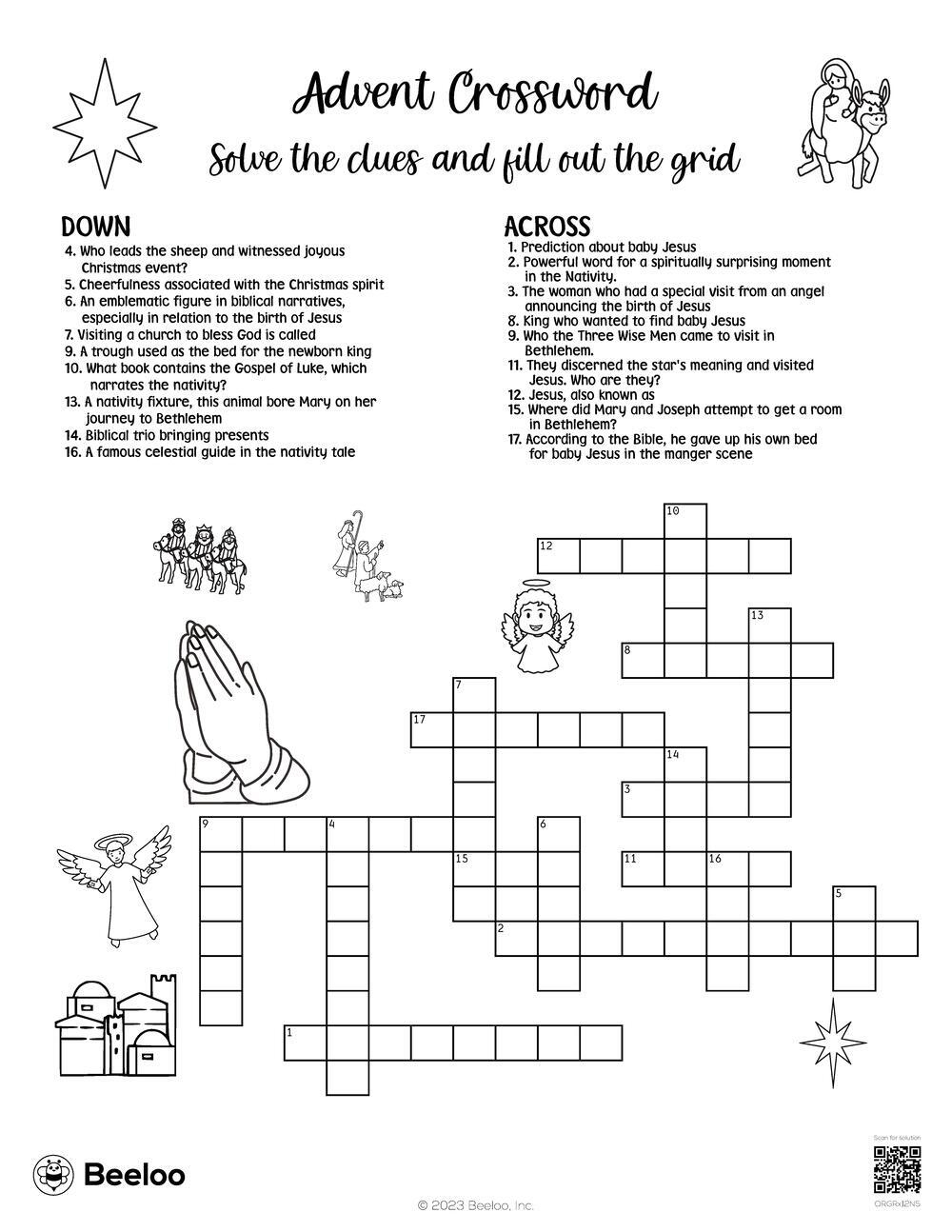 Advent Crossword Beeloo Printable Crafts And Activities For Kids Advent Crossword Beeloo Printable Crafts And Activities For Kids