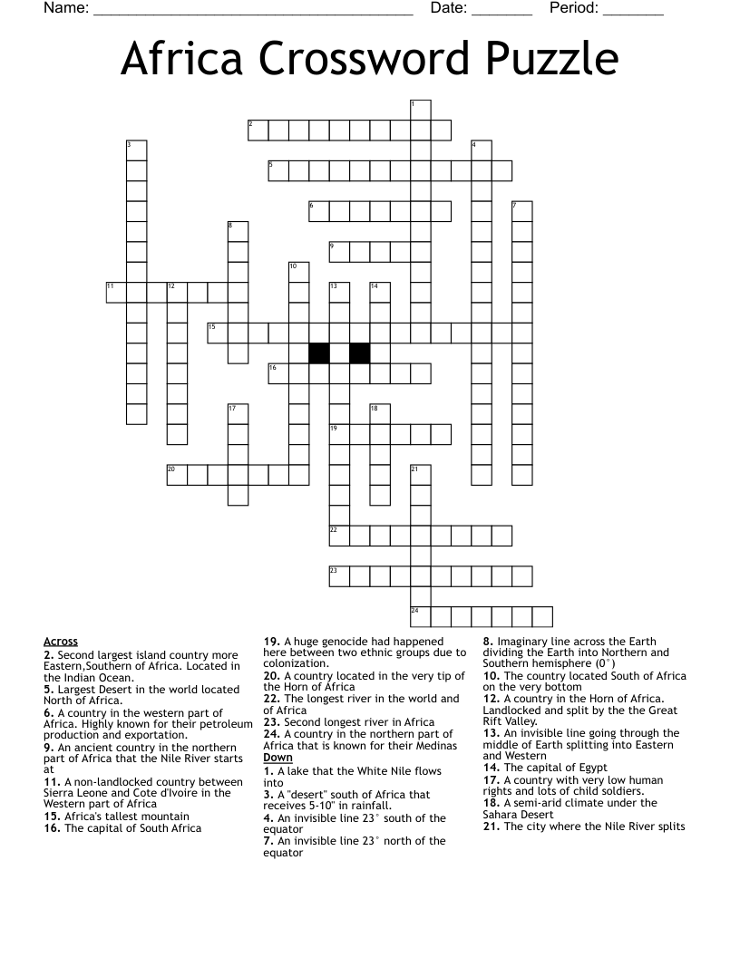 Africa Crossword Puzzle WordMint Africa Crossword Puzzle WordMint