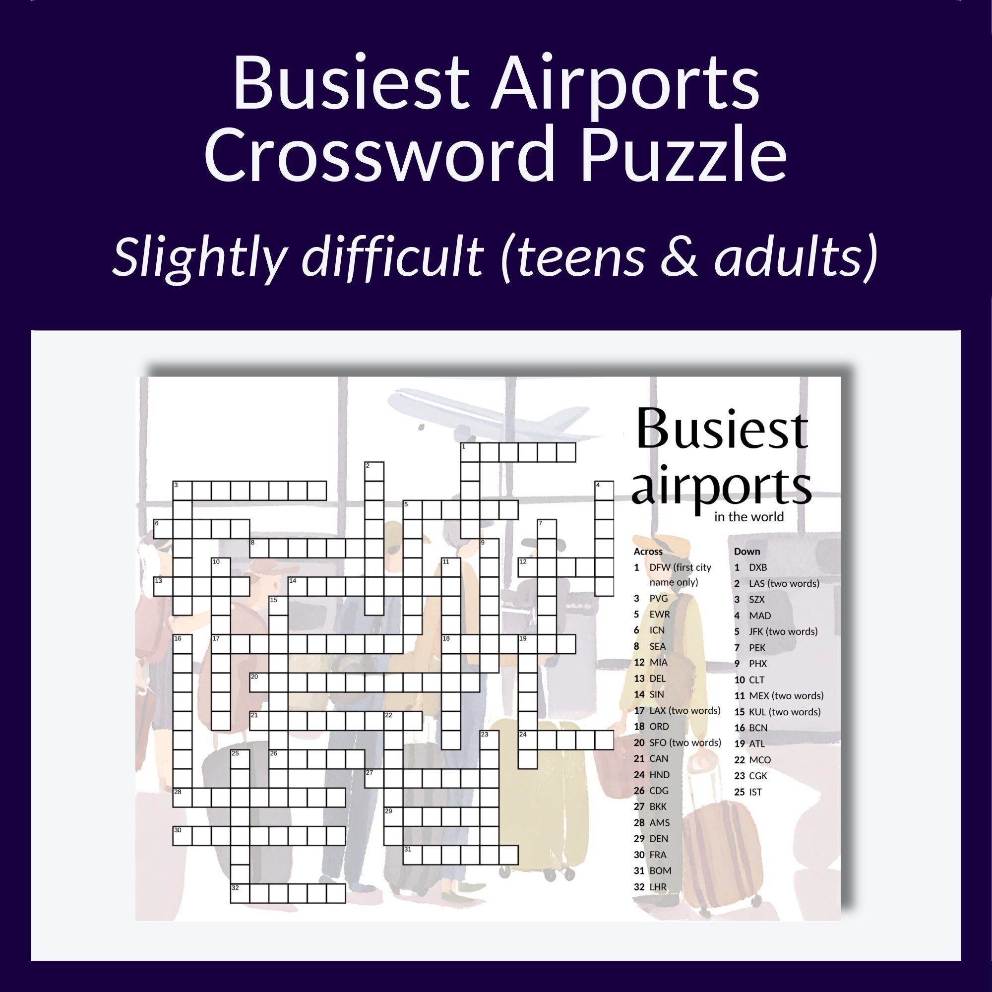 Airport Code Crossword Puzzle Travel Lover Gift digital Download Etsy UK Airport Code Crossword Puzzle Travel Lover Gift digital Download Etsy UK
