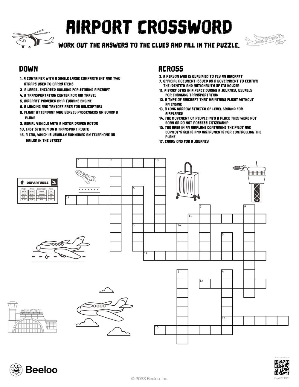 Airport Crossword Beeloo Printable Crafts And Activities For Kids