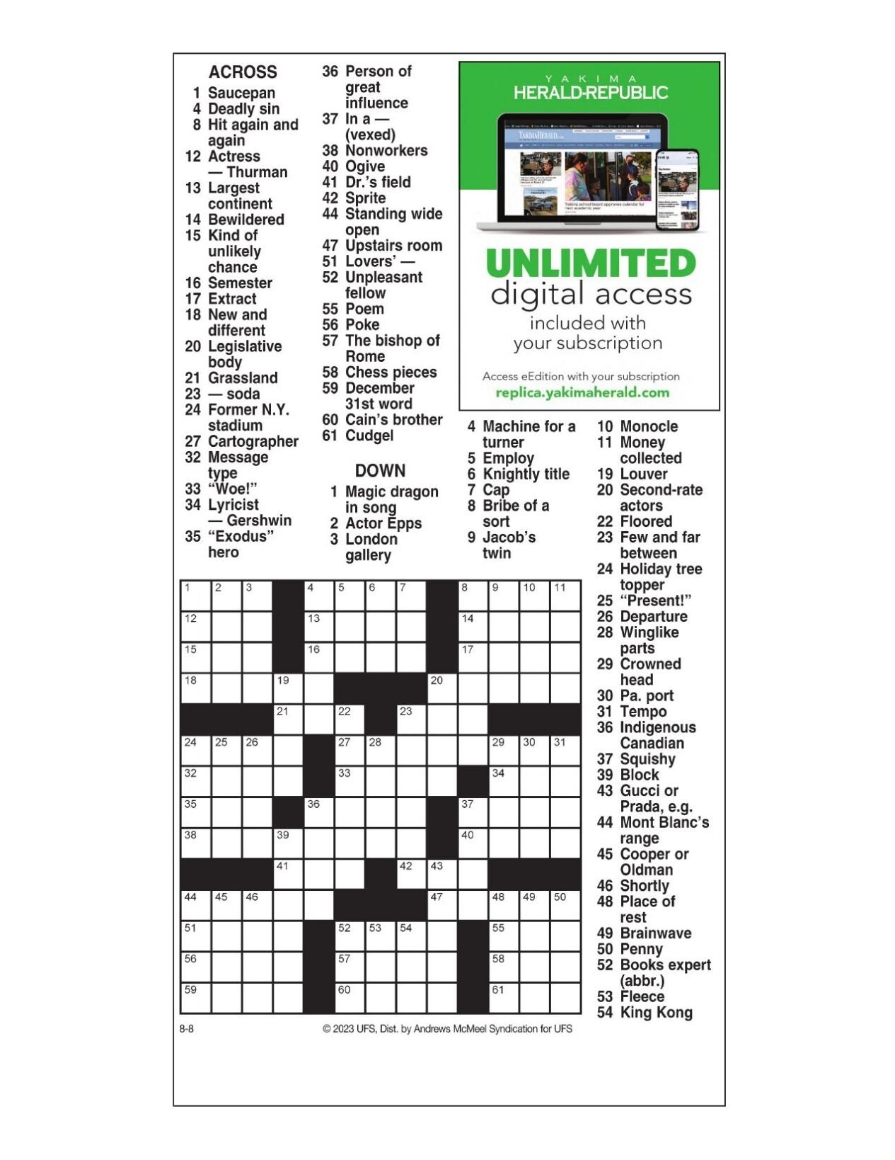 AM Crossword Aug 8 2023 Crosswords Yakimaherald AM Crossword Aug 8 2023 Crosswords Yakimaherald