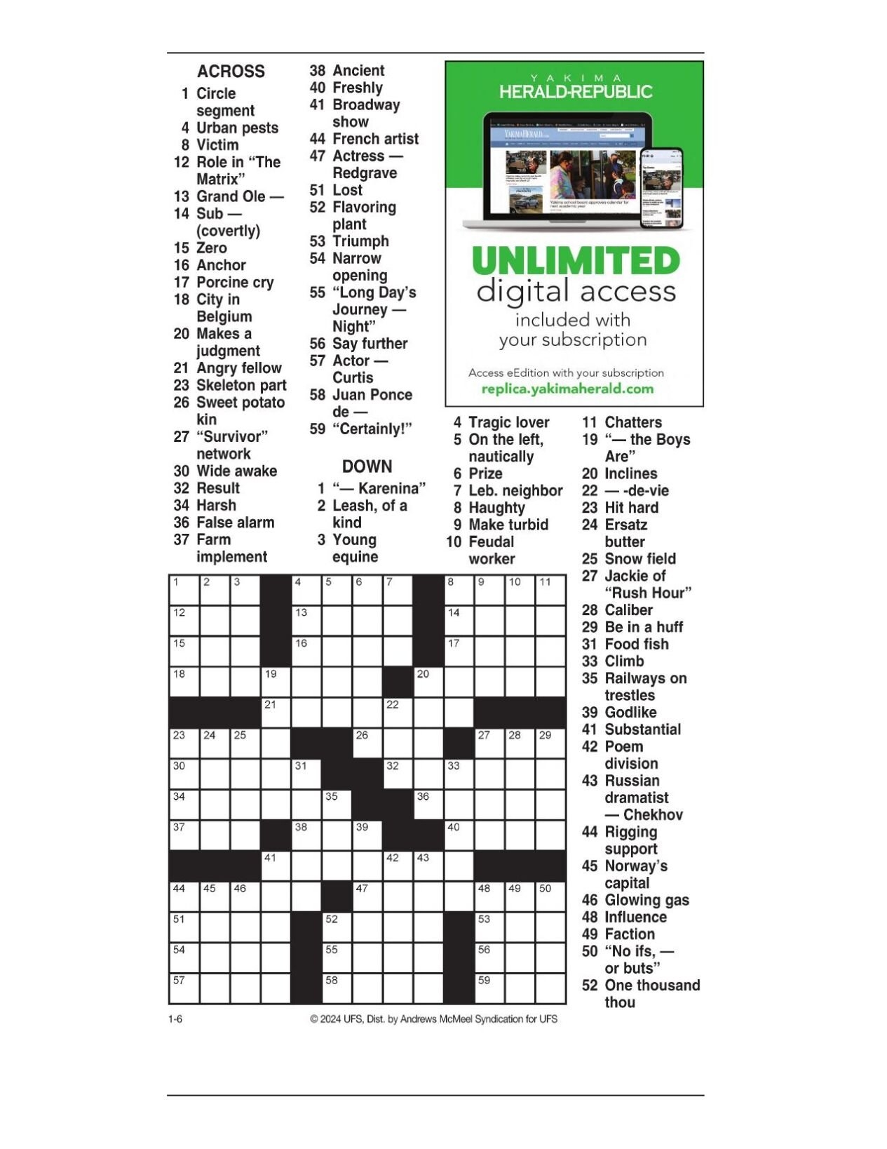 AM Crossword Jan 6 2024 Crosswords Yakimaherald