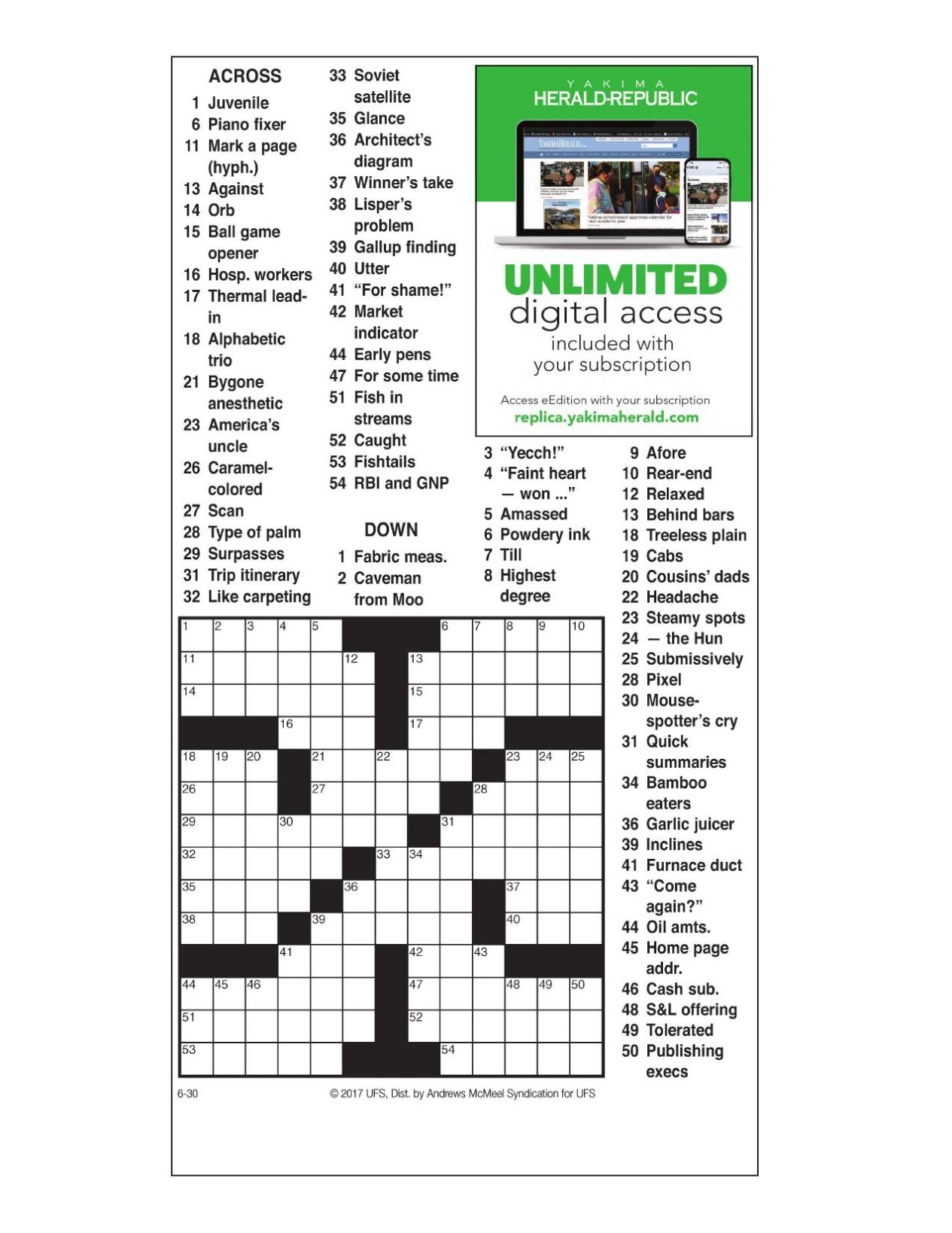 AM Crossword June 30 2023 Crosswords Yakimaherald