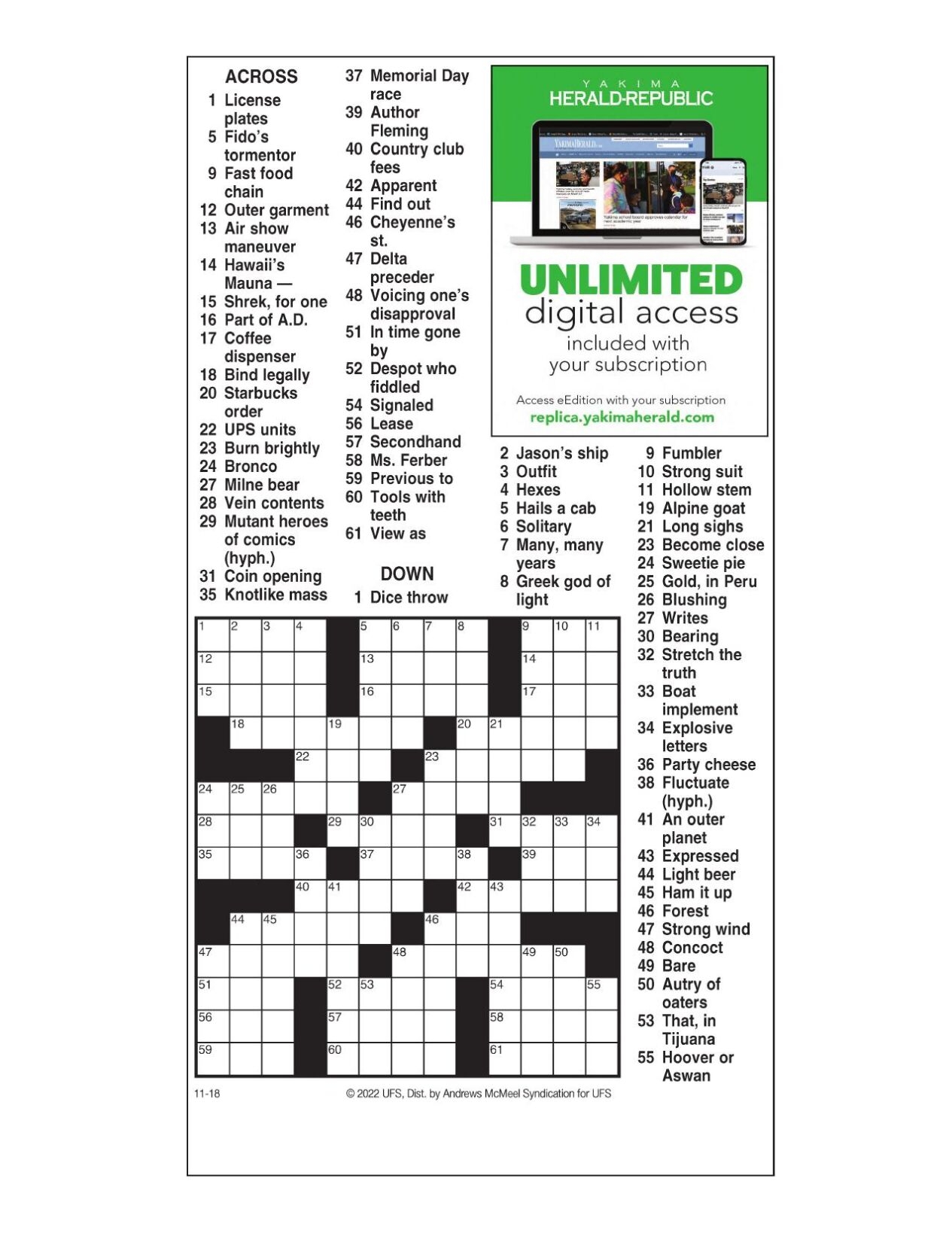 AM Crossword Nov 18 2022 Crosswords Yakimaherald AM Crossword Nov 18 2022 Crosswords Yakimaherald