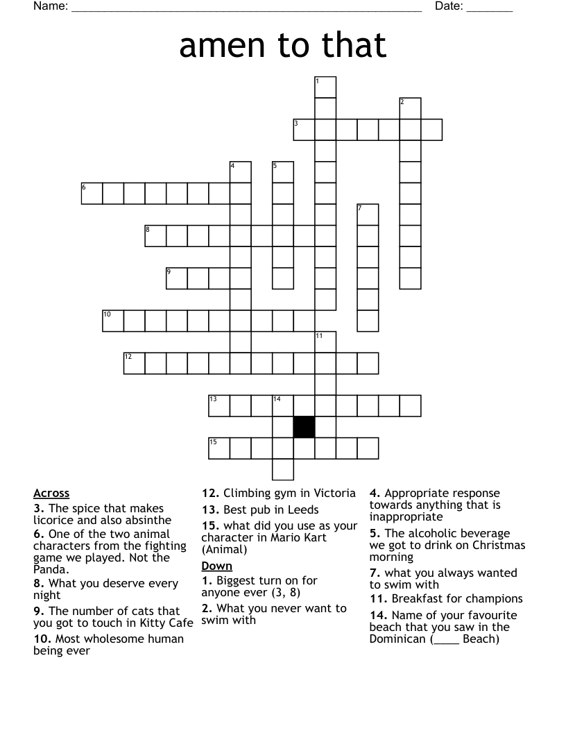 Amen To That Crossword WordMint Amen To That Crossword WordMint