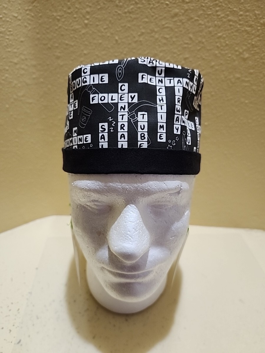 Anesthesia Crossword Men s Skull Chemo Surgical Scrub Hat Cap Handmade EBay