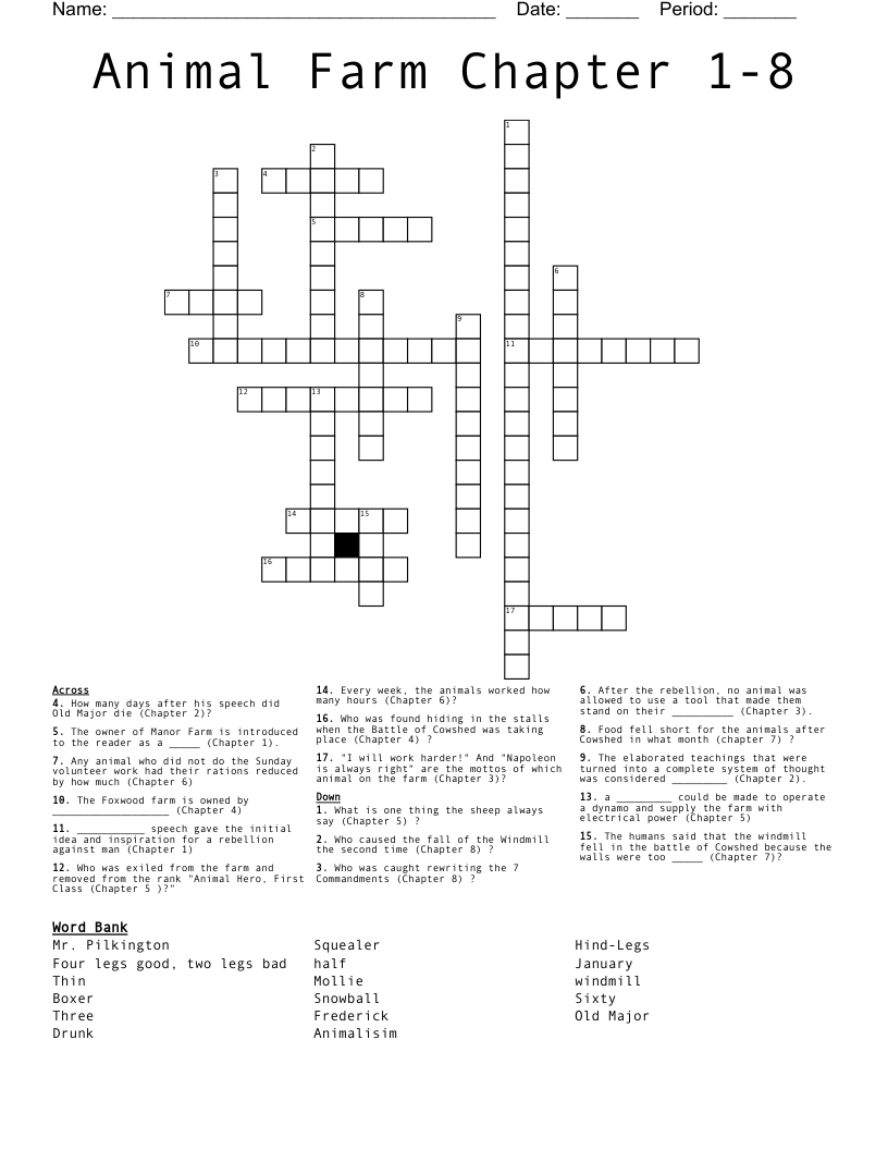 Animal Farm Chapter 1 8 Crossword WordMint