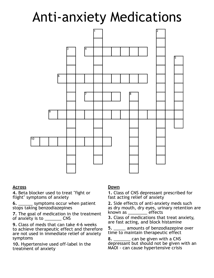 Anti anxiety Medications Crossword WordMint