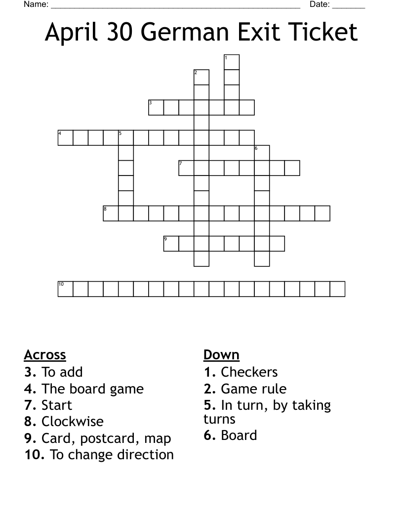 April 30 German Exit Ticket Crossword WordMint