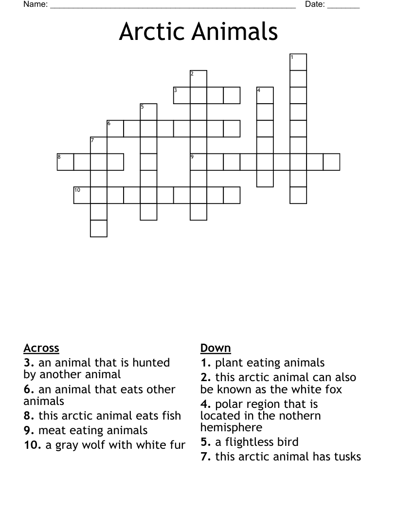Arctic Animals Crossword WordMint