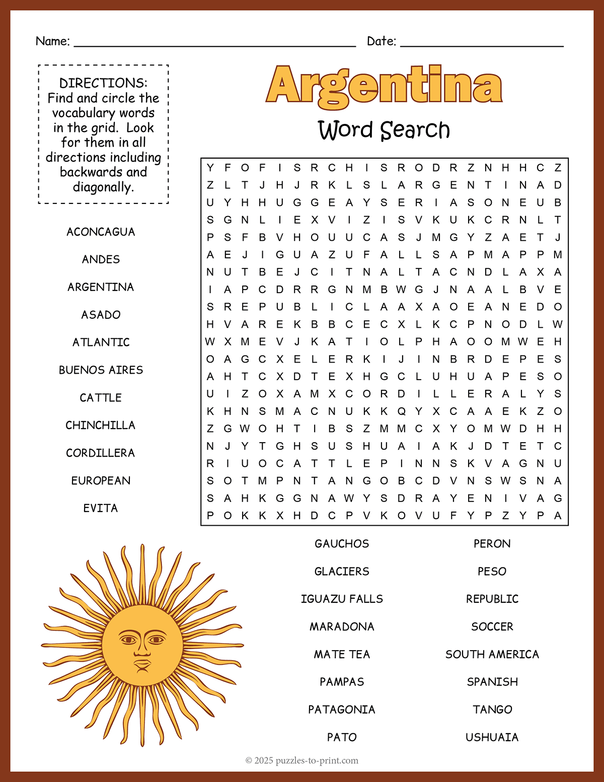 Argentina Word Search Argentina Word Search