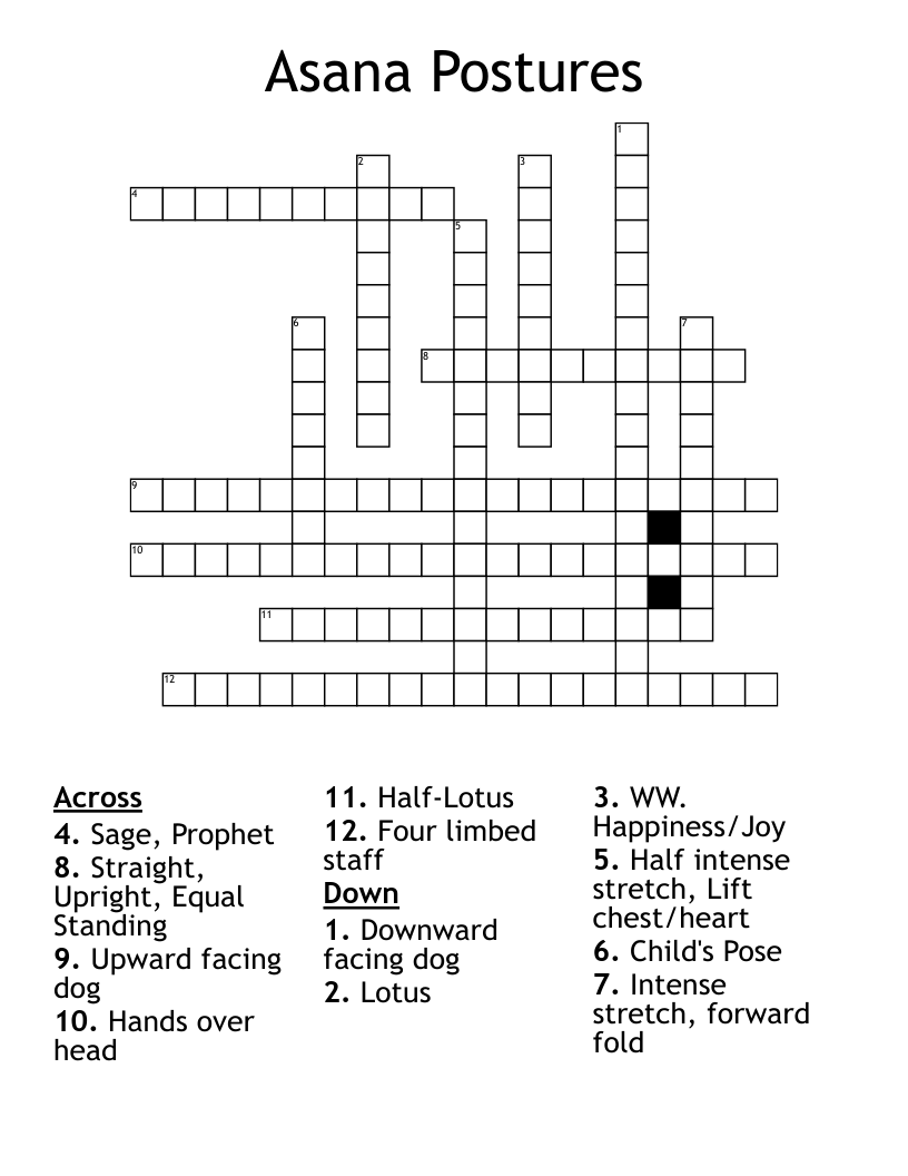 Asana Postures Crossword WordMint