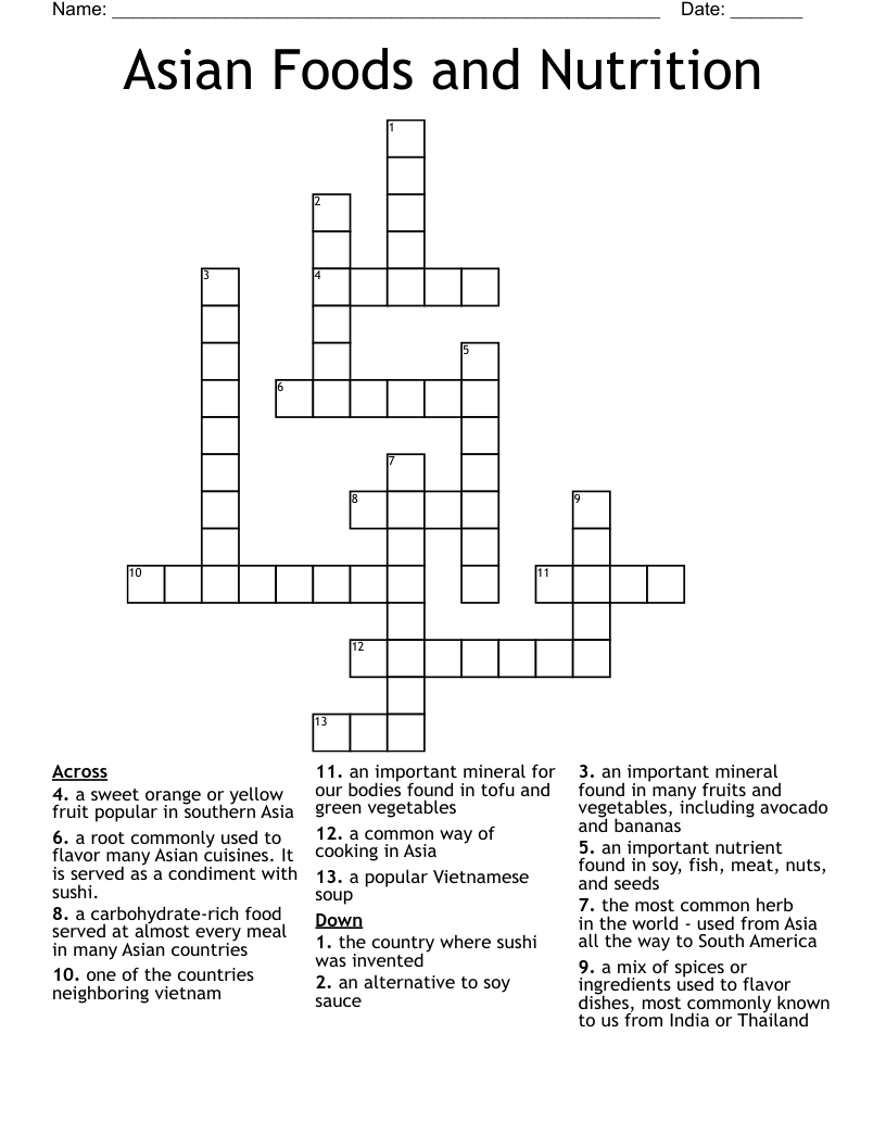Asian Foods And Nutrition Crossword WordMint