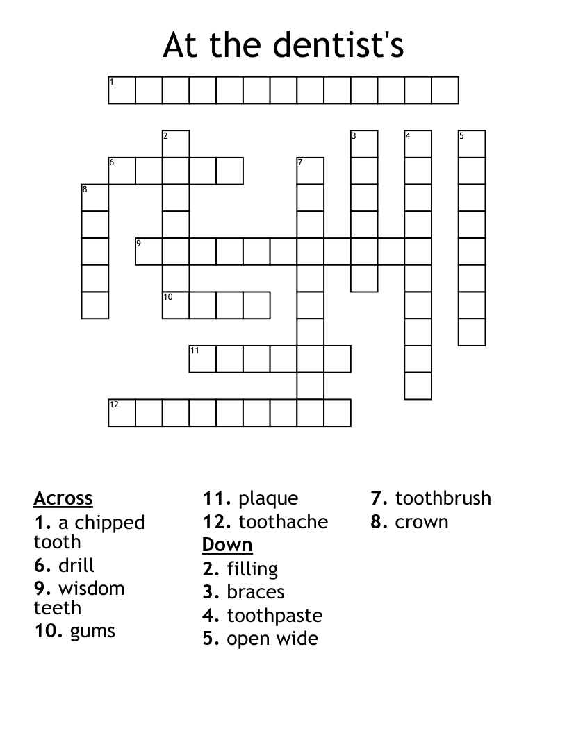 At The Dentist s Crossword WordMint
