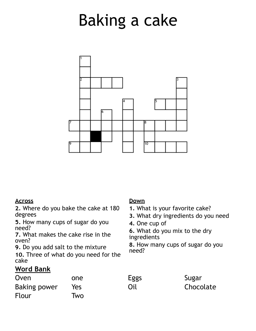 Baking A Cake Crossword WordMint
