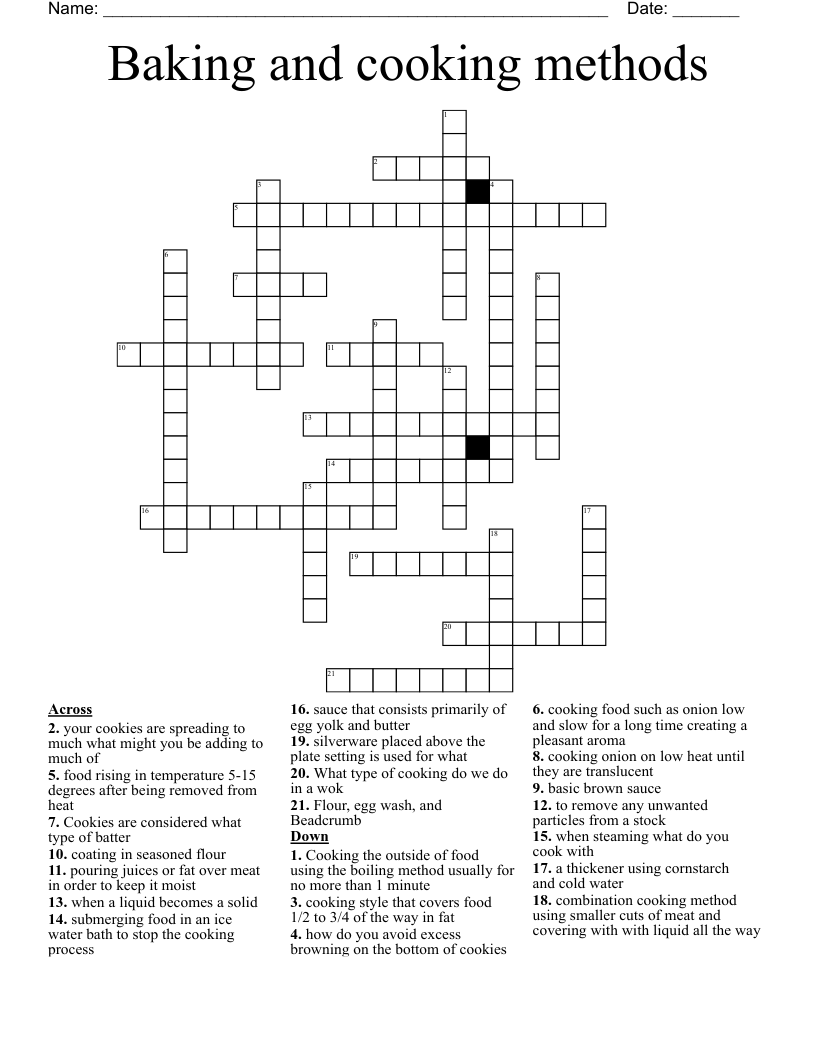 Baking And Cooking Methods Crossword WordMint Baking And Cooking Methods Crossword WordMint
