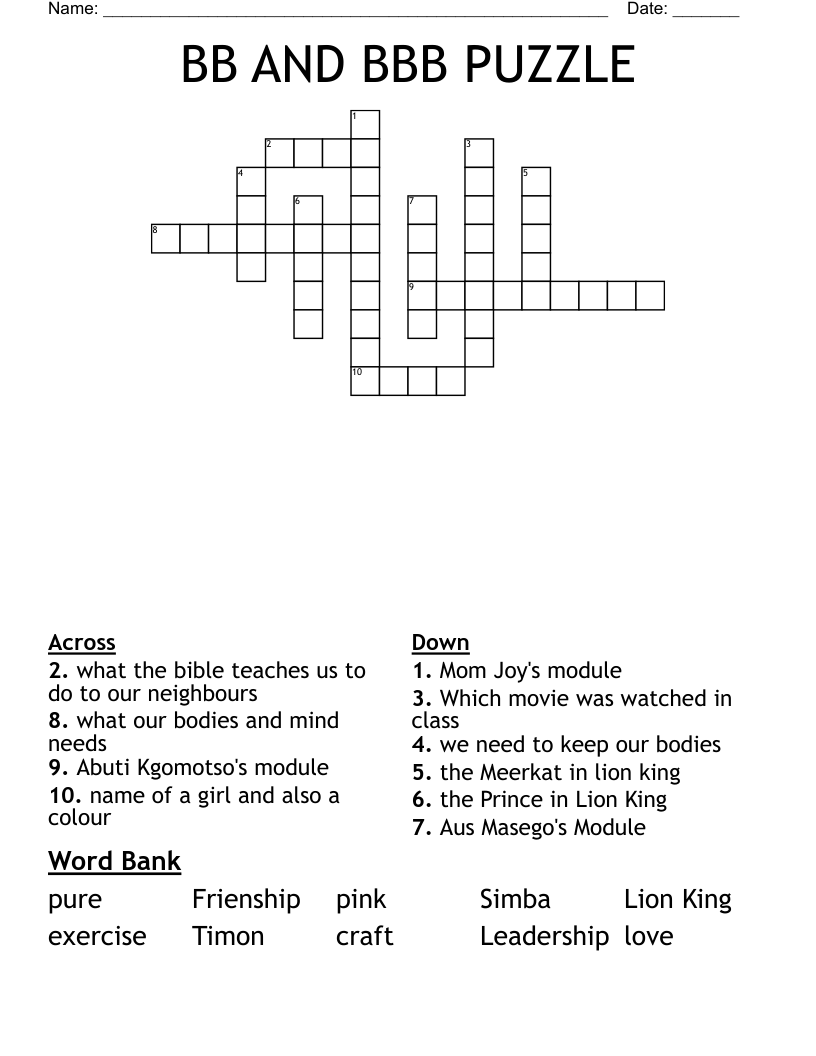 BB AND BBB PUZZLE Crossword WordMint BB AND BBB PUZZLE Crossword WordMint