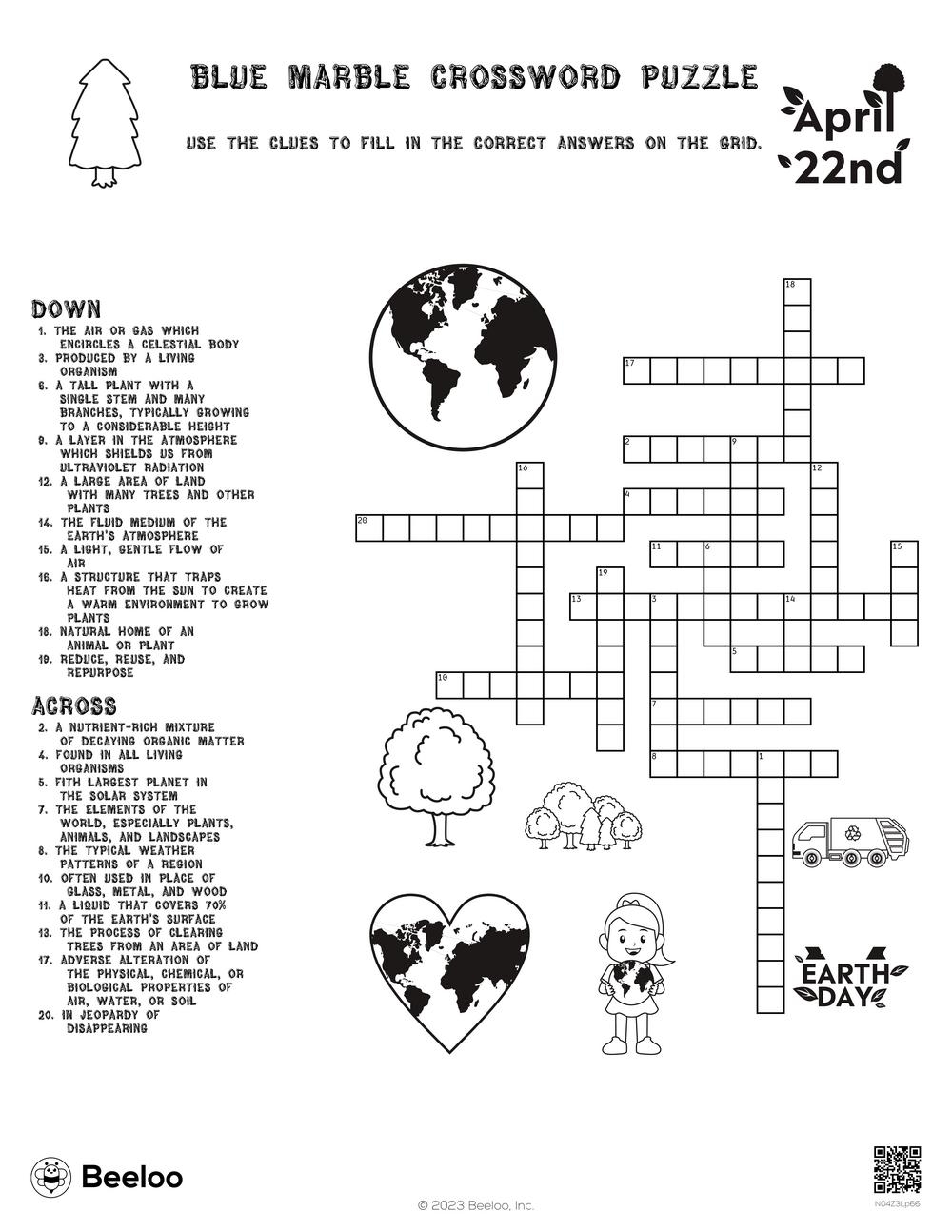 Blue Marble Crossword Puzzle Beeloo Printable Crafts And Activities For Kids