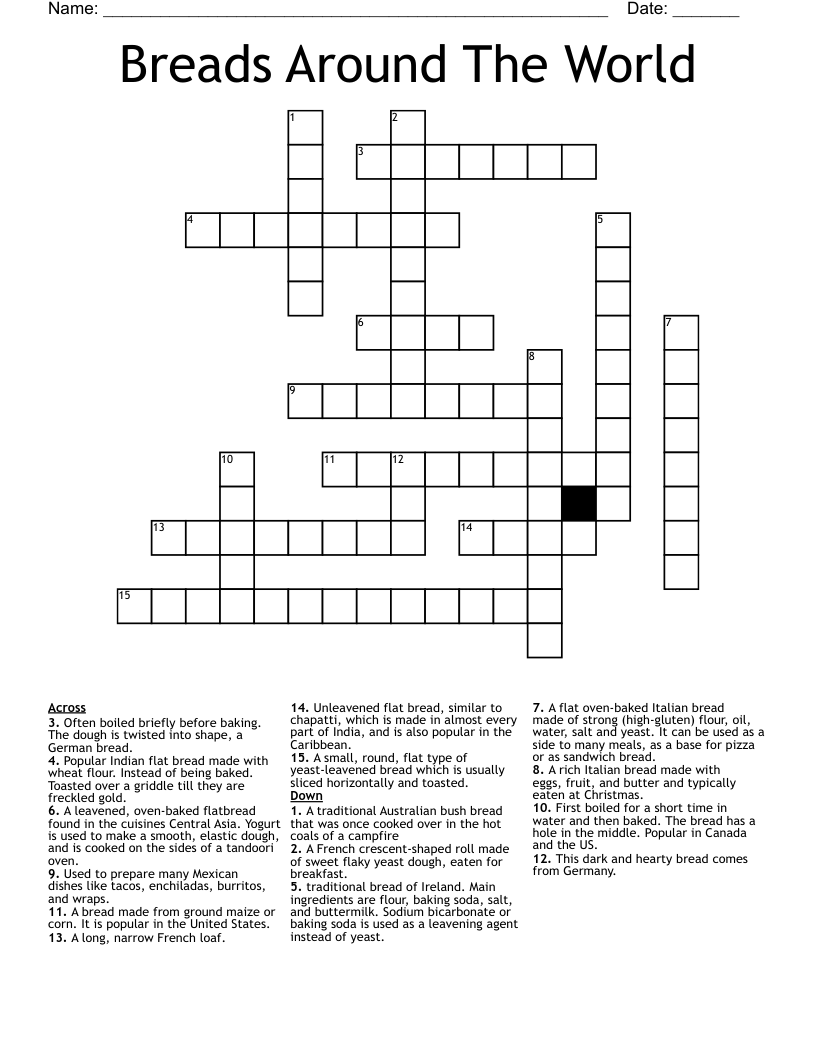 Breads Around The World Crossword WordMint Breads Around The World Crossword WordMint