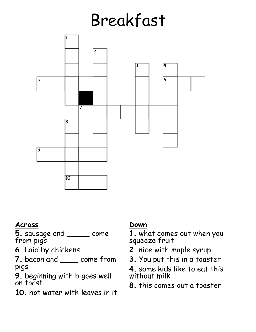 Breakfast Crossword WordMint