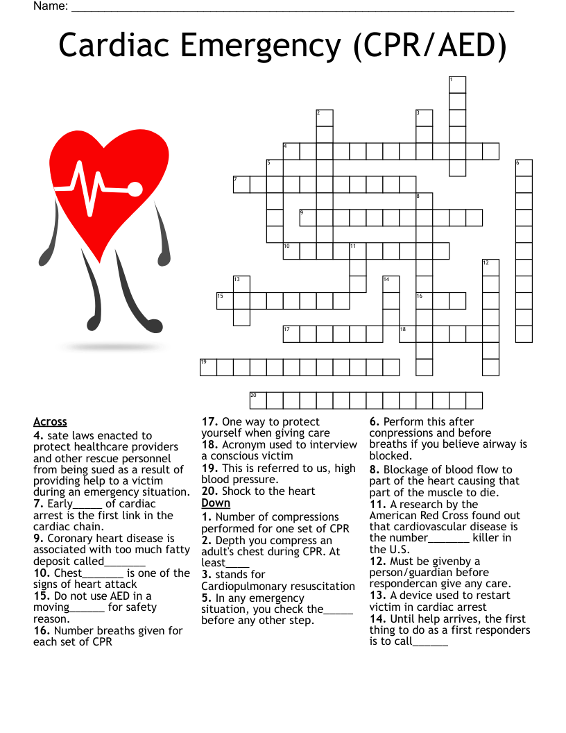Cardiac Emergency CPR AED Crossword WordMint Cardiac Emergency CPR AED Crossword WordMint