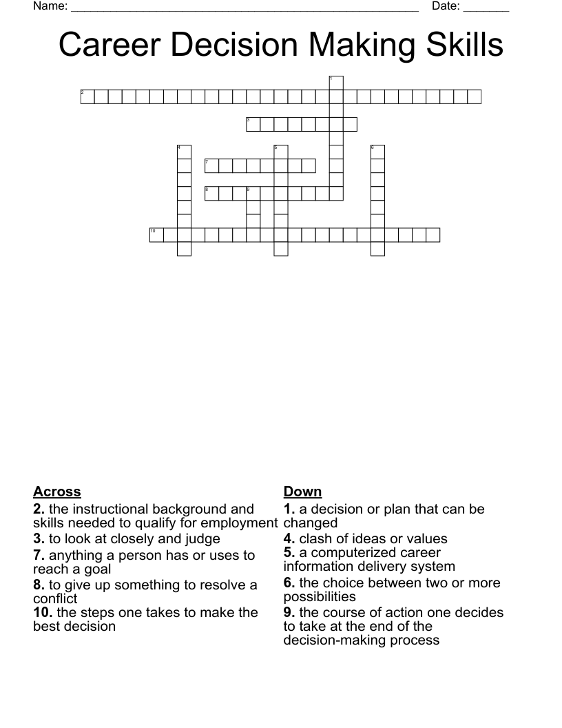 Career Decision Making Skills Crossword WordMint Career Decision Making Skills Crossword WordMint