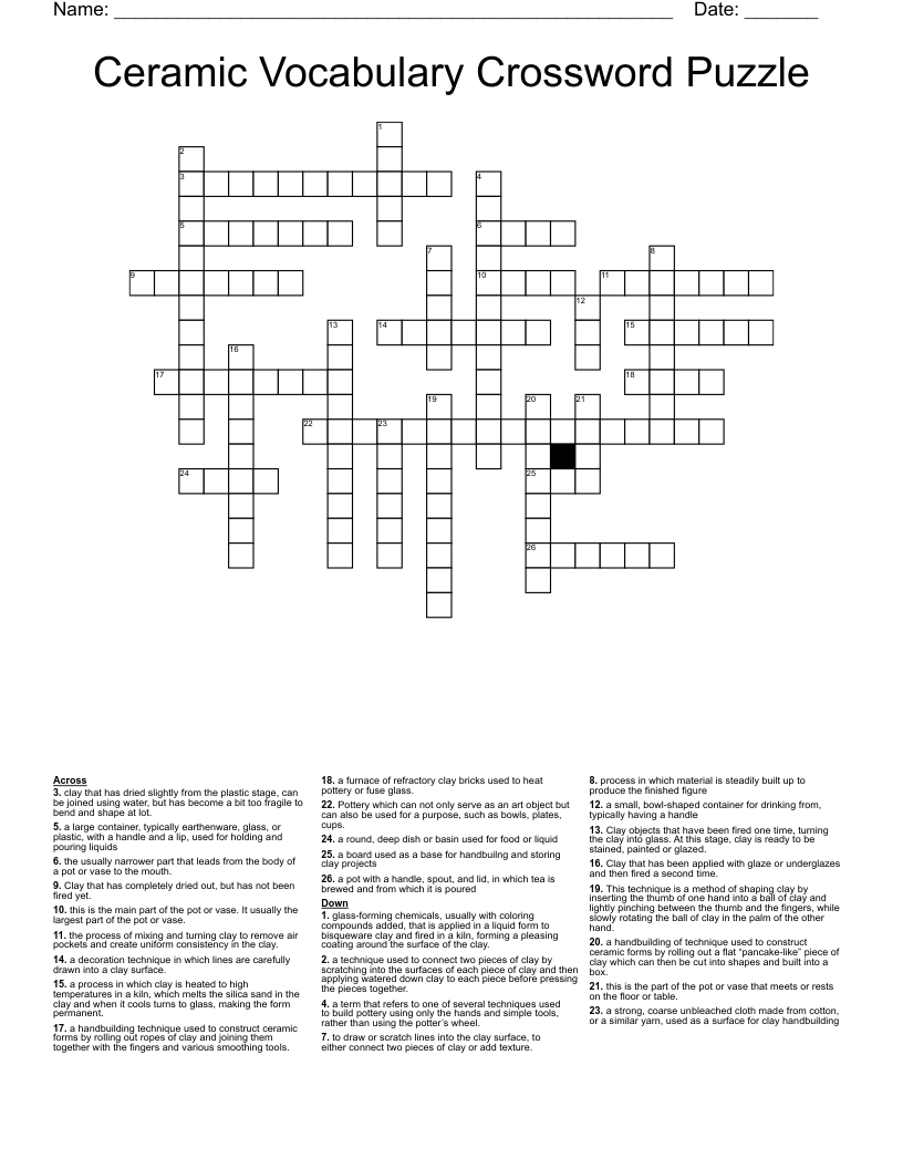 Ceramic Vocabulary Crossword Puzzle WordMint