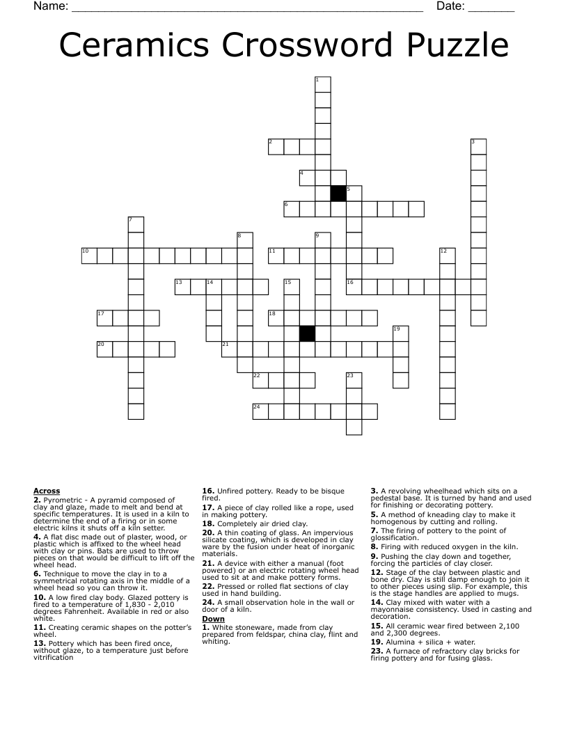 Ceramics Crossword Puzzle WordMint