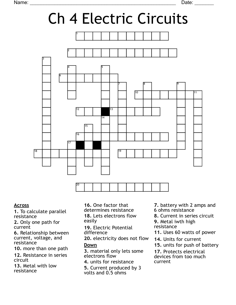 Ch 4 Electric Circuits Crossword WordMint Ch 4 Electric Circuits Crossword WordMint
