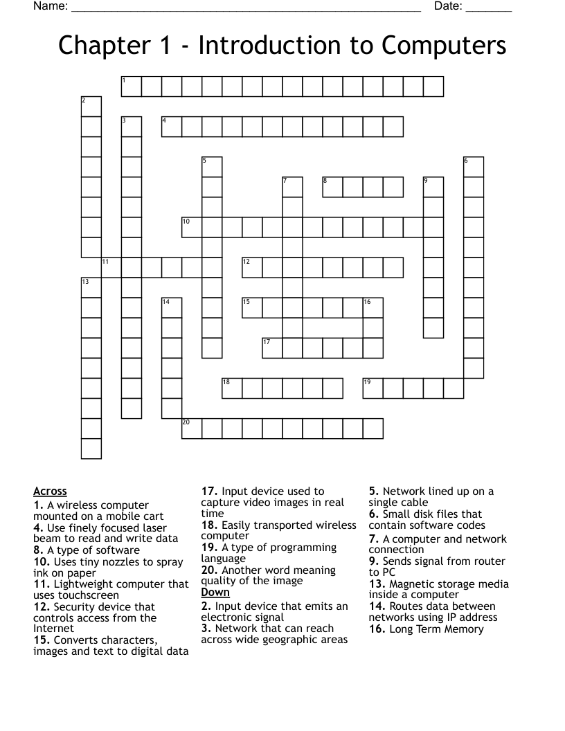 Chapter 1 Introduction To Computers Crossword WordMint