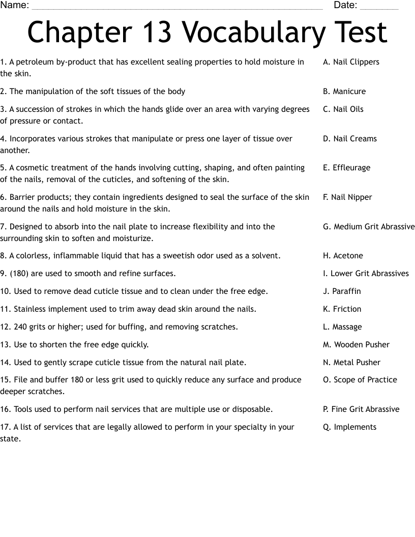 Chapter 13 Vocabulary Test Worksheet WordMint