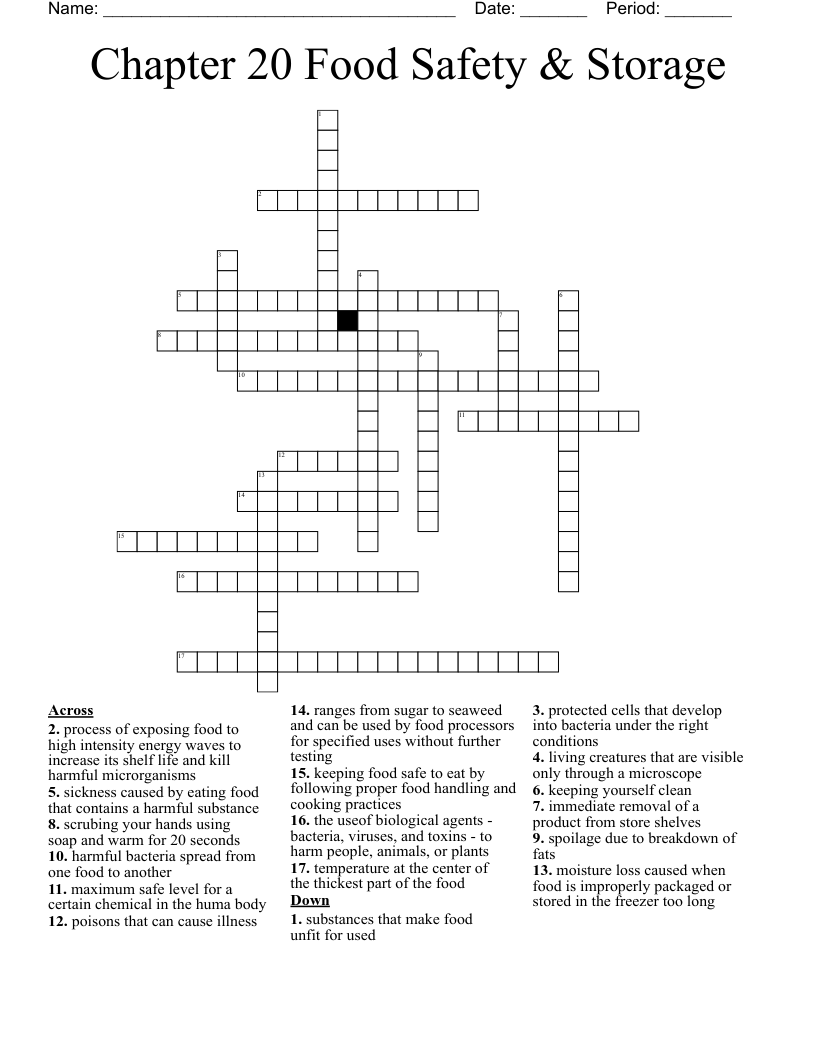 Chapter 20 Food Safety Storage Crossword WordMint Chapter 20 Food Safety Storage Crossword WordMint