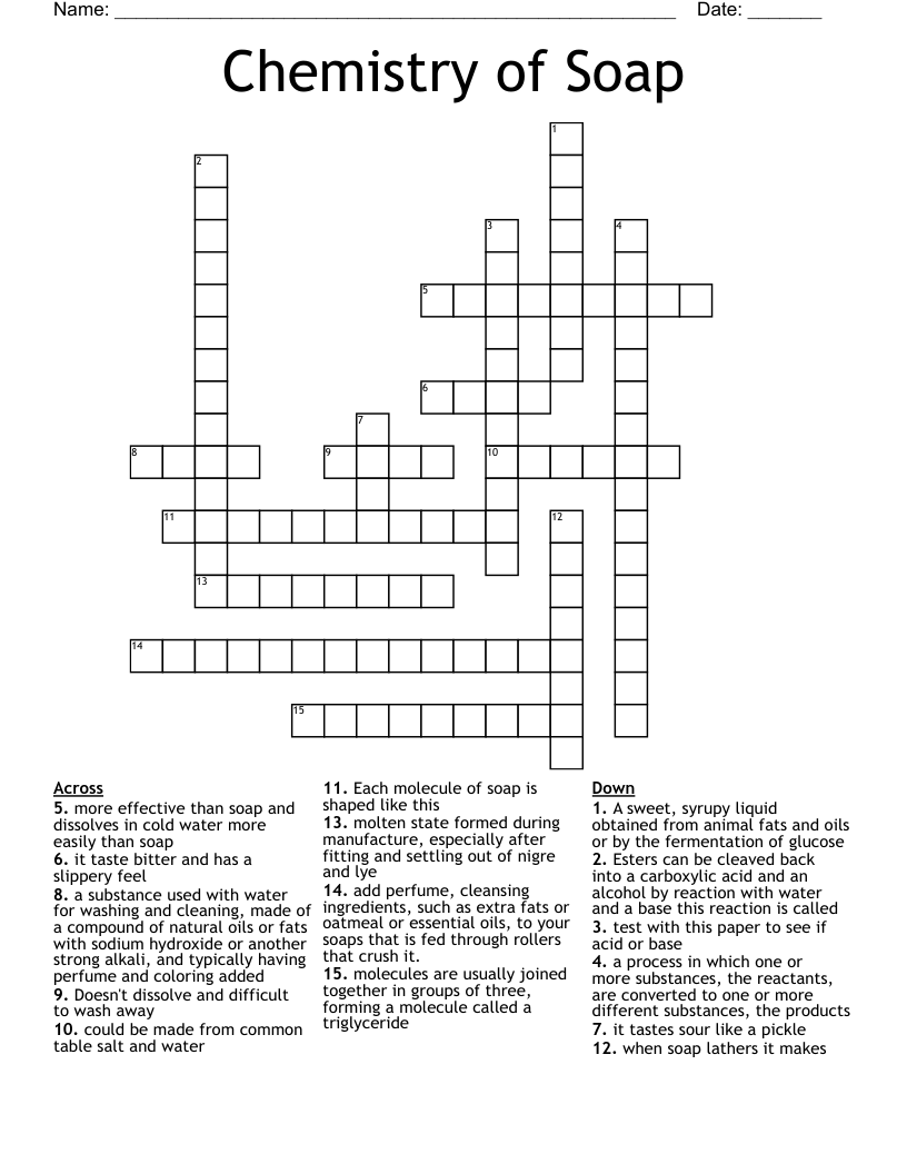Chemistry Of Soap Crossword WordMint Chemistry Of Soap Crossword WordMint