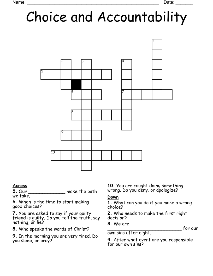 Choice And Accountability Crossword WordMint Choice And Accountability Crossword WordMint