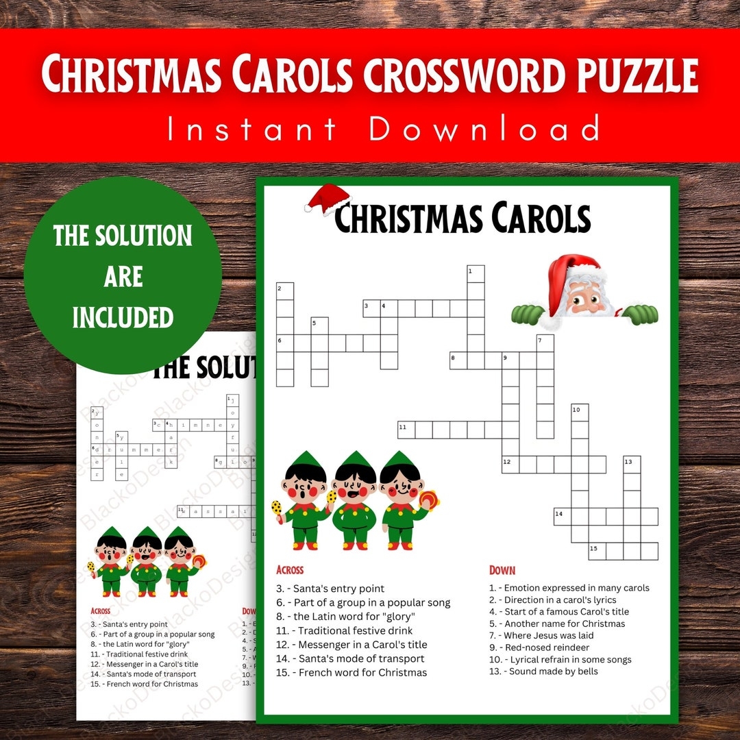 Christmas Carols Crossword Puzzle Holiday Family Game digital Download Etsy Israel Christmas Carols Crossword Puzzle Holiday Family Game digital Download Etsy Israel