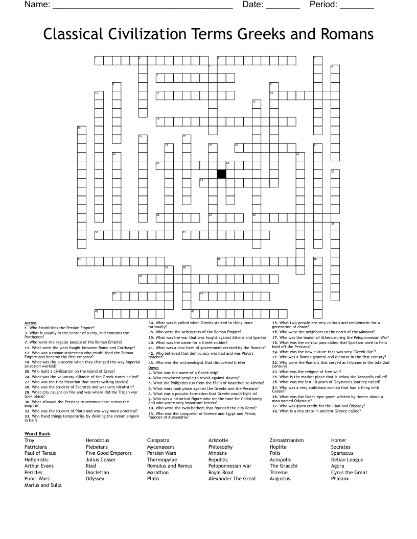 Classical Civilization Terms Greeks And Romans Crossword WordMint Classical Civilization Terms Greeks And Romans Crossword WordMint