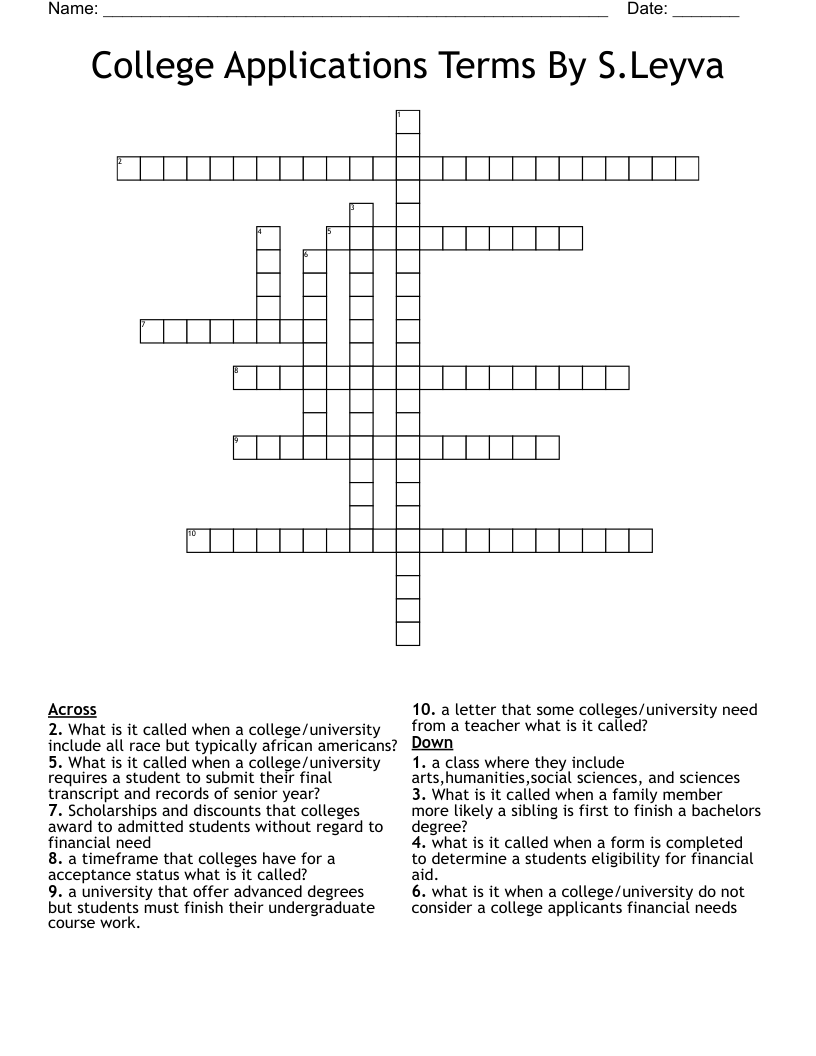 College Applications Terms By S Leyva Crossword WordMint