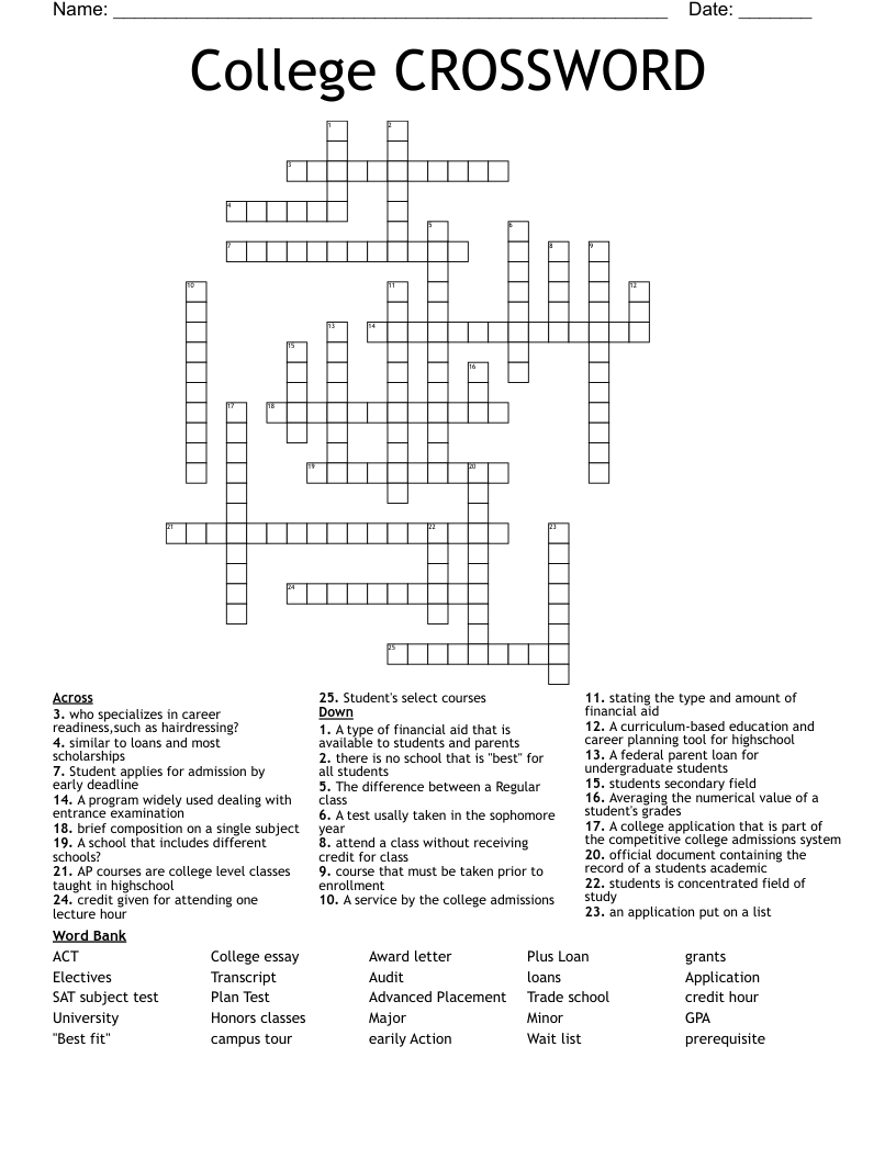 College CROSSWORD WordMint