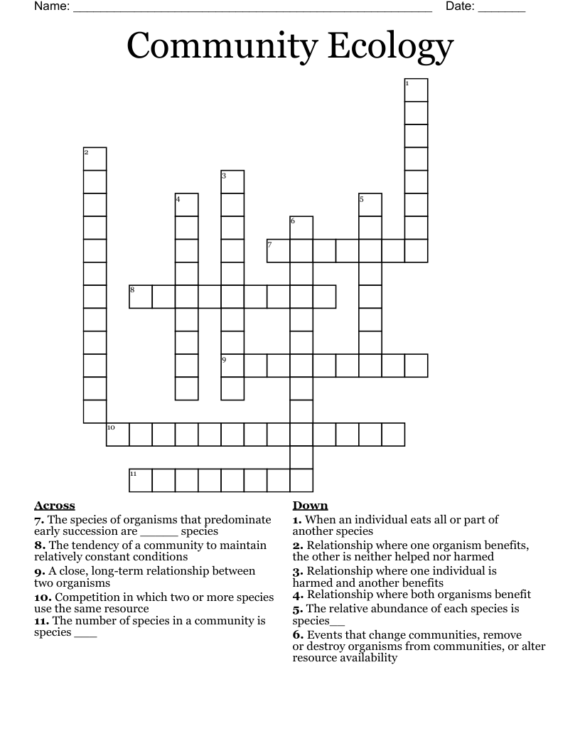 Community Ecology Crossword WordMint Community Ecology Crossword WordMint