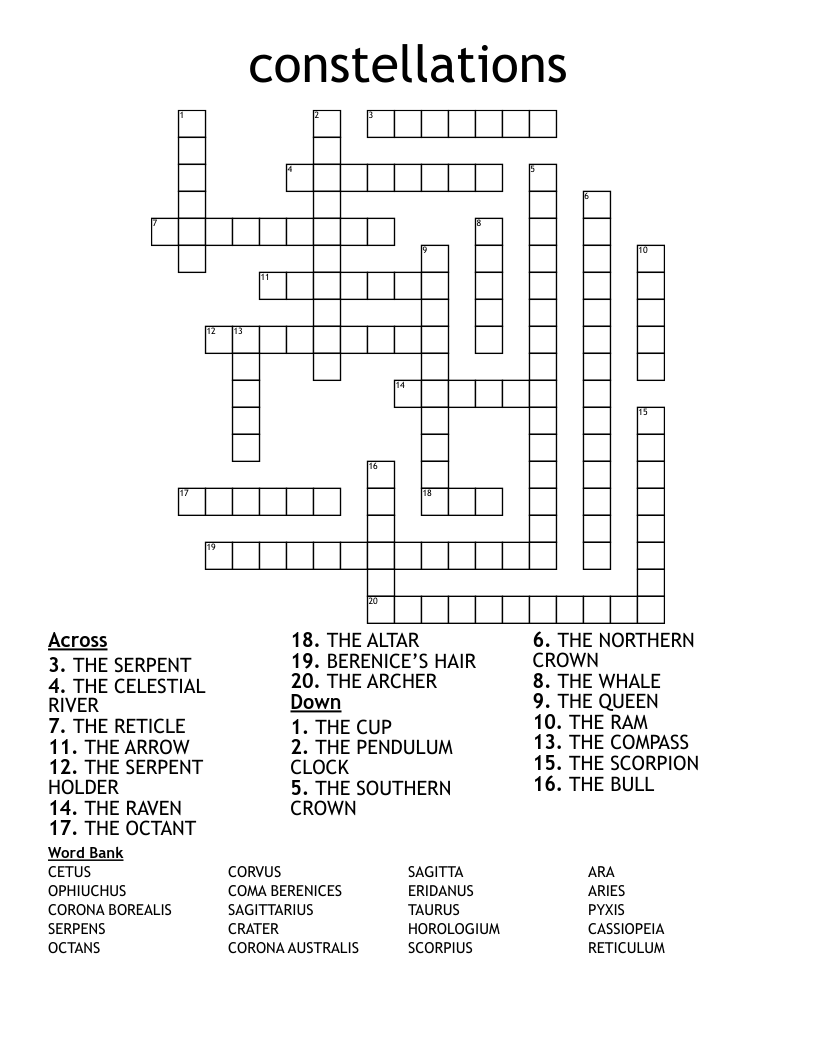 Constellations Crossword WordMint Constellations Crossword WordMint