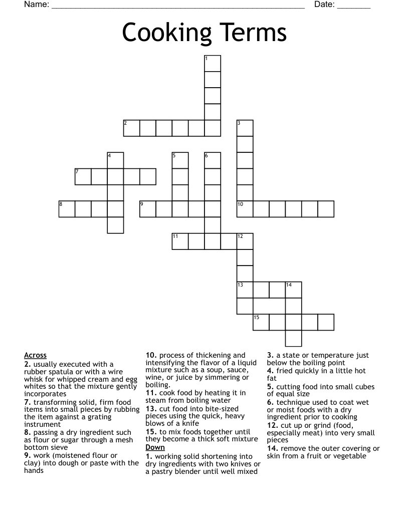 Cooking Terms Crossword WordMint Cooking Terms Crossword WordMint