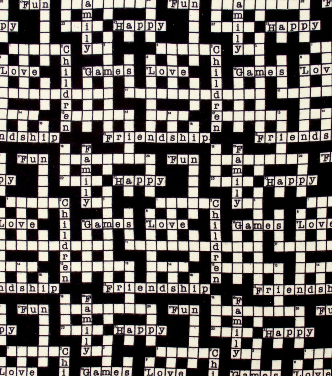 Cotton Quilt Fabric Flannel Crossword Puzzle Word Games Black White AUNTIE CHRIS QUILT FABRIC COM